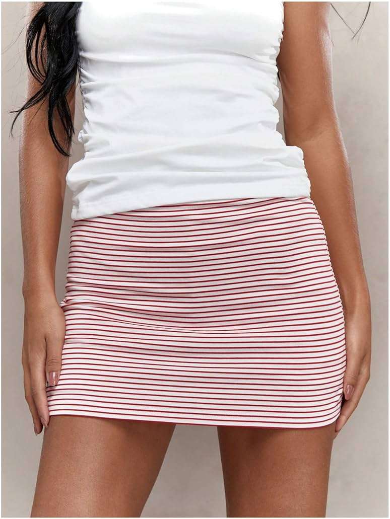 WDIRARA Women's Striped Bodycon Mini Skirt Athletic Workout Hign Waist Sweat Skorts Shorts - Image 3