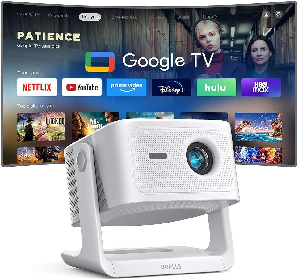 【Official Licensed Google TV】4K Smart Projector with WiFi and Bluetooth, VOPLLS Outdoor Projectors with Dolby/Auto Focus, Portable Movie Phone Wireless Gaming Wifi Proyector for Bedroom/Home/Celling - Image 1