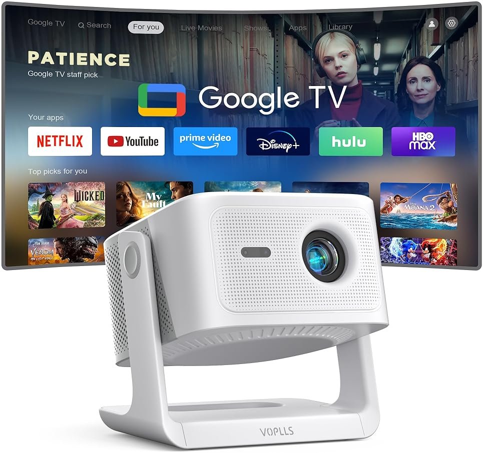 【Official Licensed Google TV】4K Smart Projector with WiFi and Bluetooth, VOPLLS Outdoor Projectors with Dolby/Auto Focus, Portable Movie Phone Wireless Gaming Wifi Proyector for Bedroom/Home/Celling - Product Image