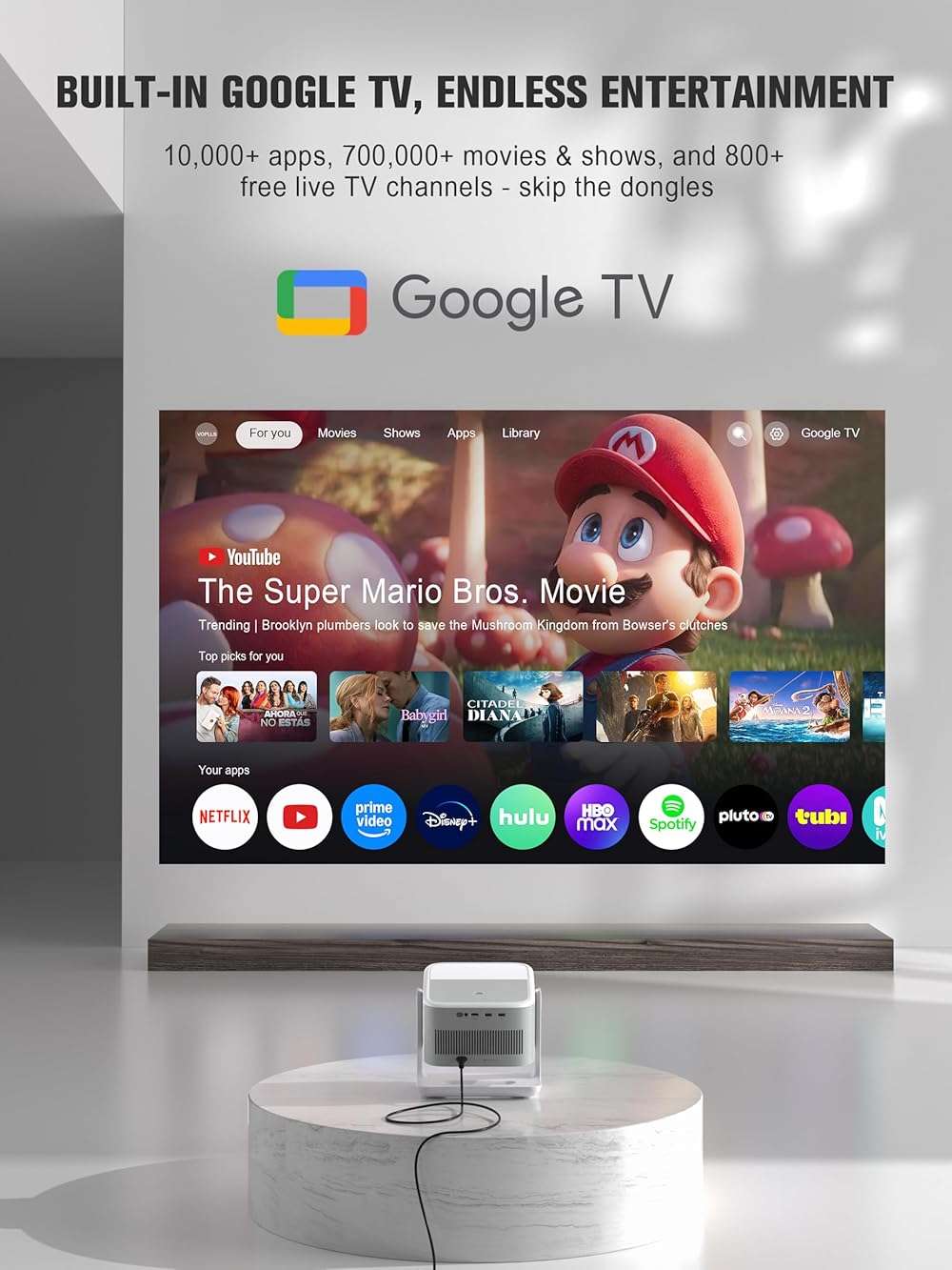 【Official Licensed Google TV】4K Smart Projector with WiFi and Bluetooth, VOPLLS Outdoor Projectors with Dolby/Auto Focus, Portable Movie Phone Wireless Gaming Wifi Proyector for Bedroom/Home/Celling - Image 2
