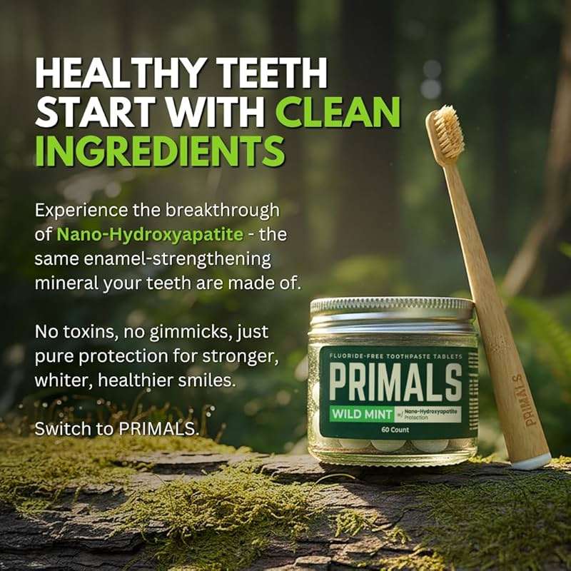 PRIMALS Fluoride-Free Toothpaste Tablets - Nano Hydroxyapatite - Zero Artificial Flavors or Plastic - Remineralizes & Whitens Teeth - 60 Count (1 Month Supply) - Image 8