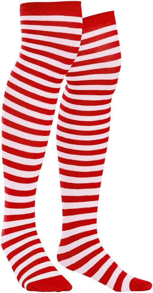 Sucrain Thin Stripe Top Knee Socks Over Knee Thigh High Stockings Christmas Halloween Cosplay Costume Accessories for Women - Image 1