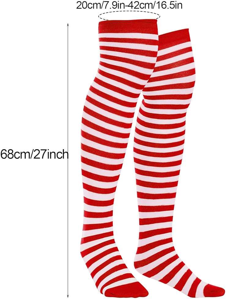 Sucrain Thin Stripe Top Knee Socks Over Knee Thigh High Stockings Christmas Halloween Cosplay Costume Accessories for Women - Image 4