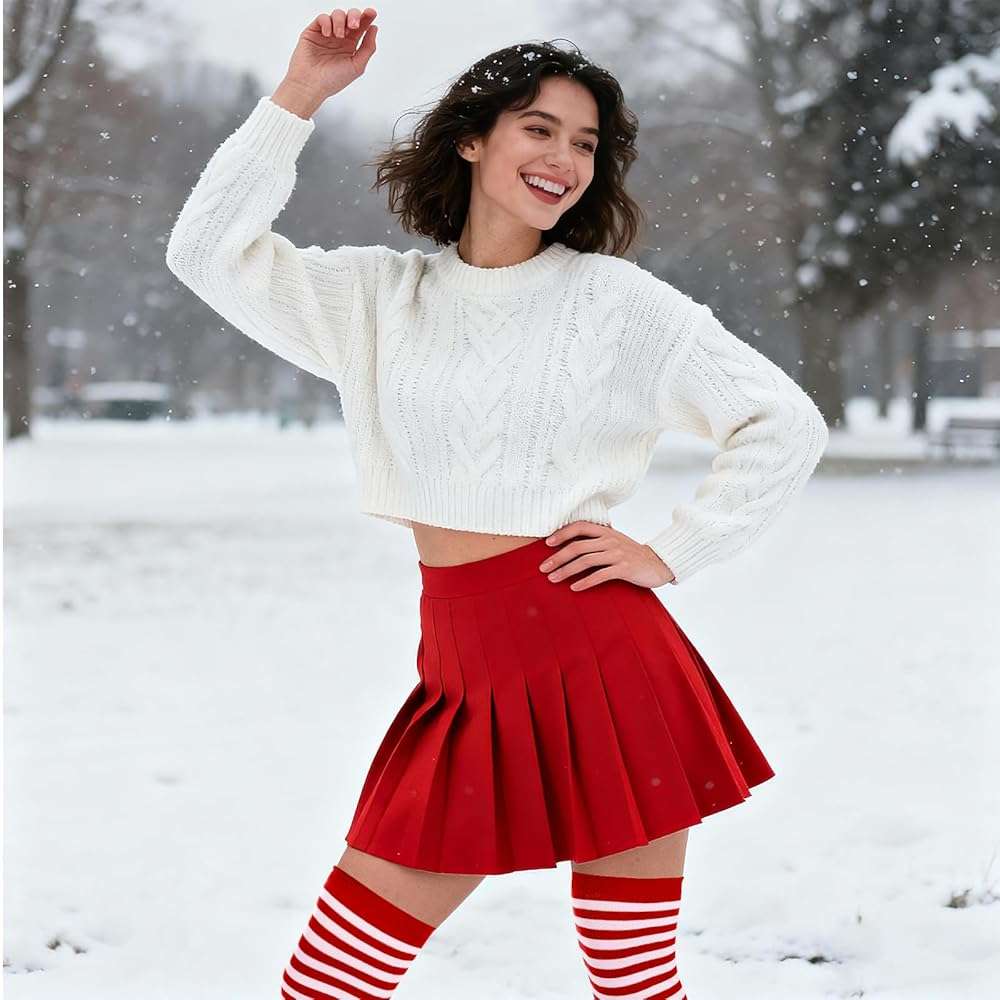 Sucrain Thin Stripe Top Knee Socks Over Knee Thigh High Stockings Christmas Halloween Cosplay Costume Accessories for Women - Image 8