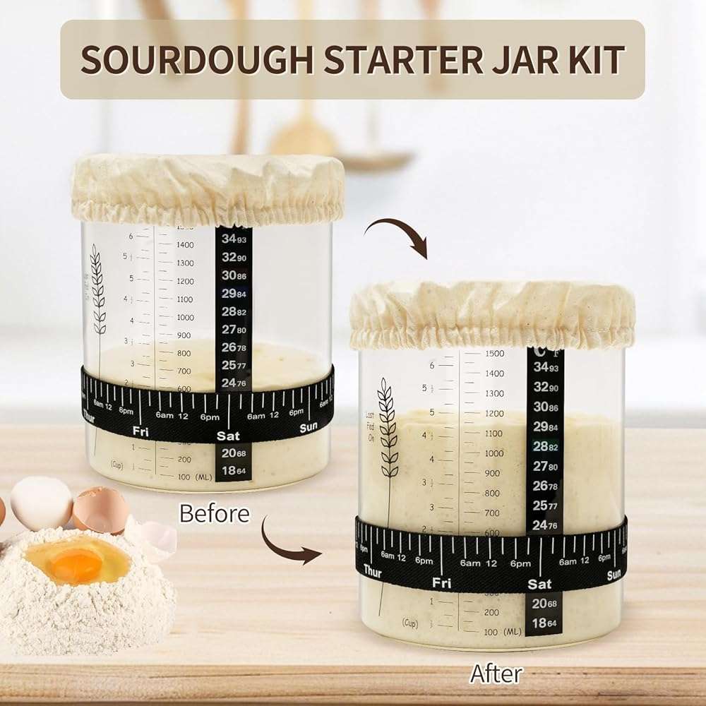Rakovar 50oz Sourdough Starter Jar, Wide Mouth Sourdough Jar, Large Capacity Sourdough Bread Starter Kit with Lid, Band, Date Tracker, Temp, Sourdough Starter Kit for Sour Dough (1 Pack) - Image 6