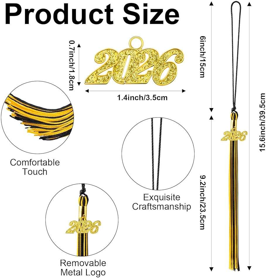 2026 Black Gold Gradution Tassel with Golden Charm for Graduation Cap Hat Gown Headband Decorations Senior Class of 2026 Congrats Grad Party Favors Supplies Ceremonies Memorial Graduations Decor - Image 3