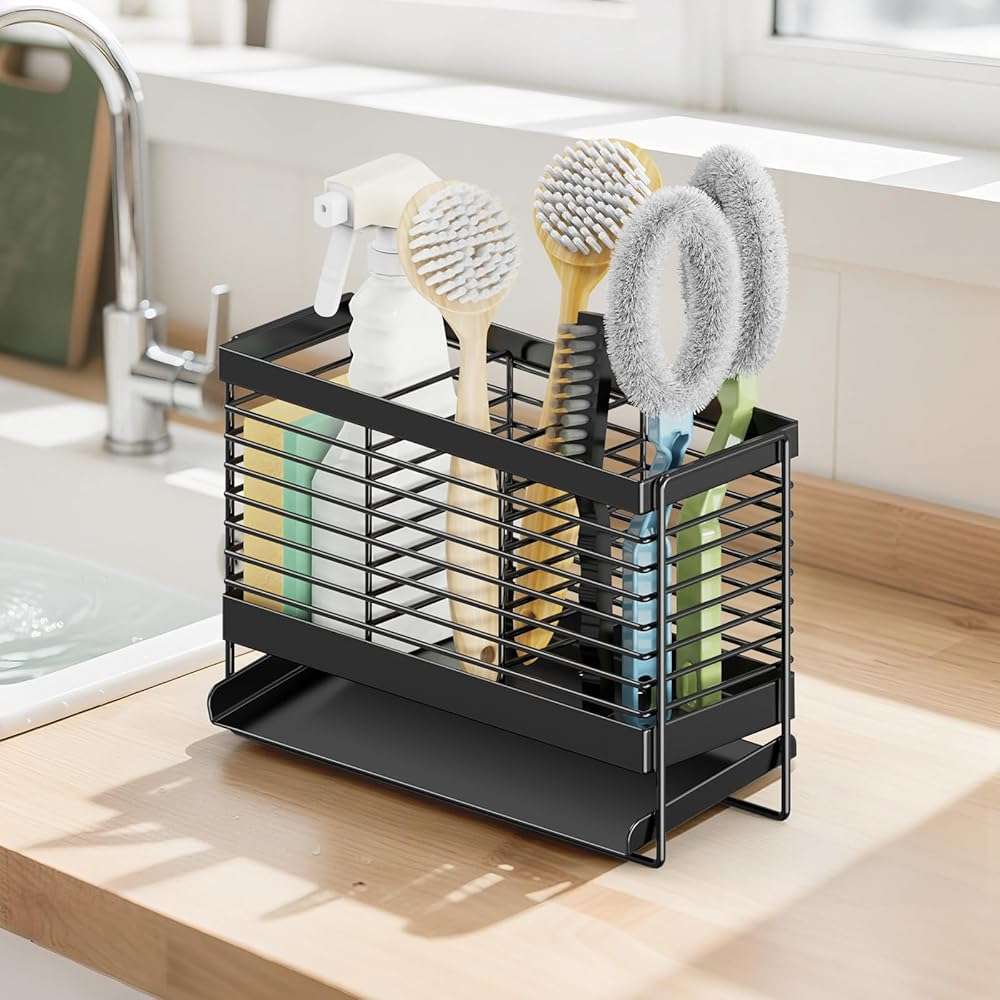IWNTWY Utensil Holder, Upgrade Stainless Steel Utensil Drying Rack with Automatic Drain Tray for Kitchen Counter, Silverware Cutlery Organizer for Spoons, Forks, Knifes, Chopsticks (Black) - Image 8