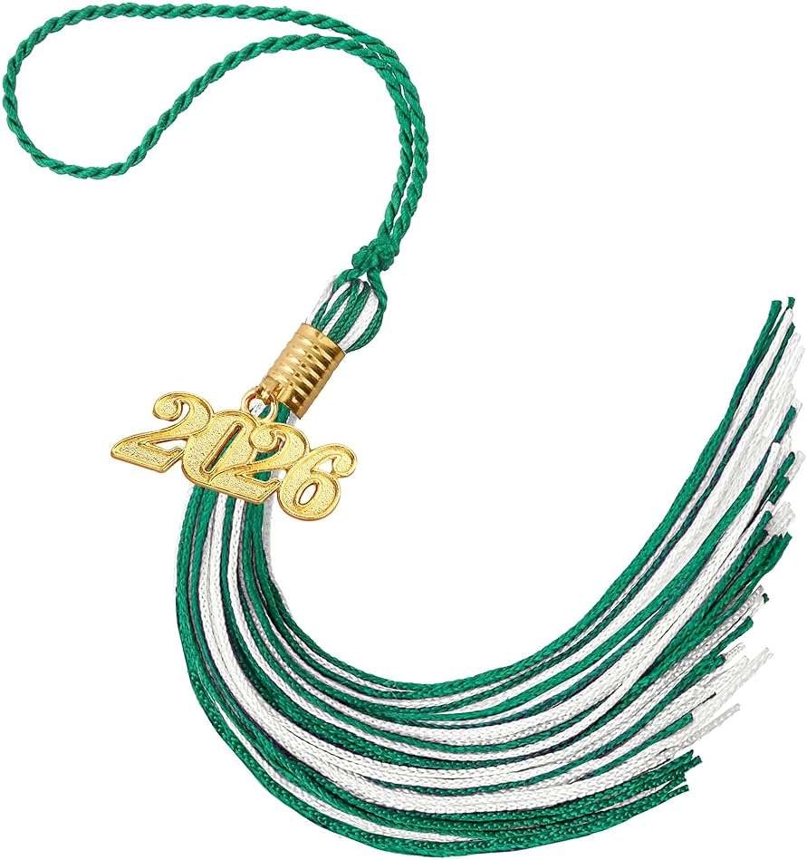 2026 Tassel Graduation, Green and White Graduation Tassel, 2026 Tassel Charms for Graduations Cap Decorations, Tassels Memorial Grad Cords for College High School Graduate Hat Ceremonies Accessories - Image 1