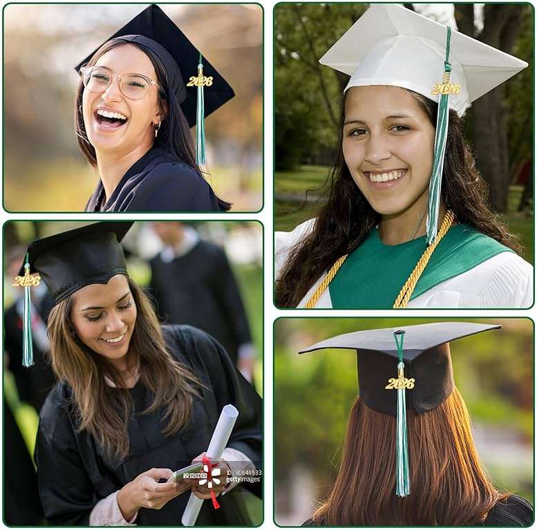 2026 Tassel Graduation, Green and White Graduation Tassel, 2026 Tassel Charms for Graduations Cap Decorations, Tassels Memorial Grad Cords for College High School Graduate Hat Ceremonies Accessories - Image 7