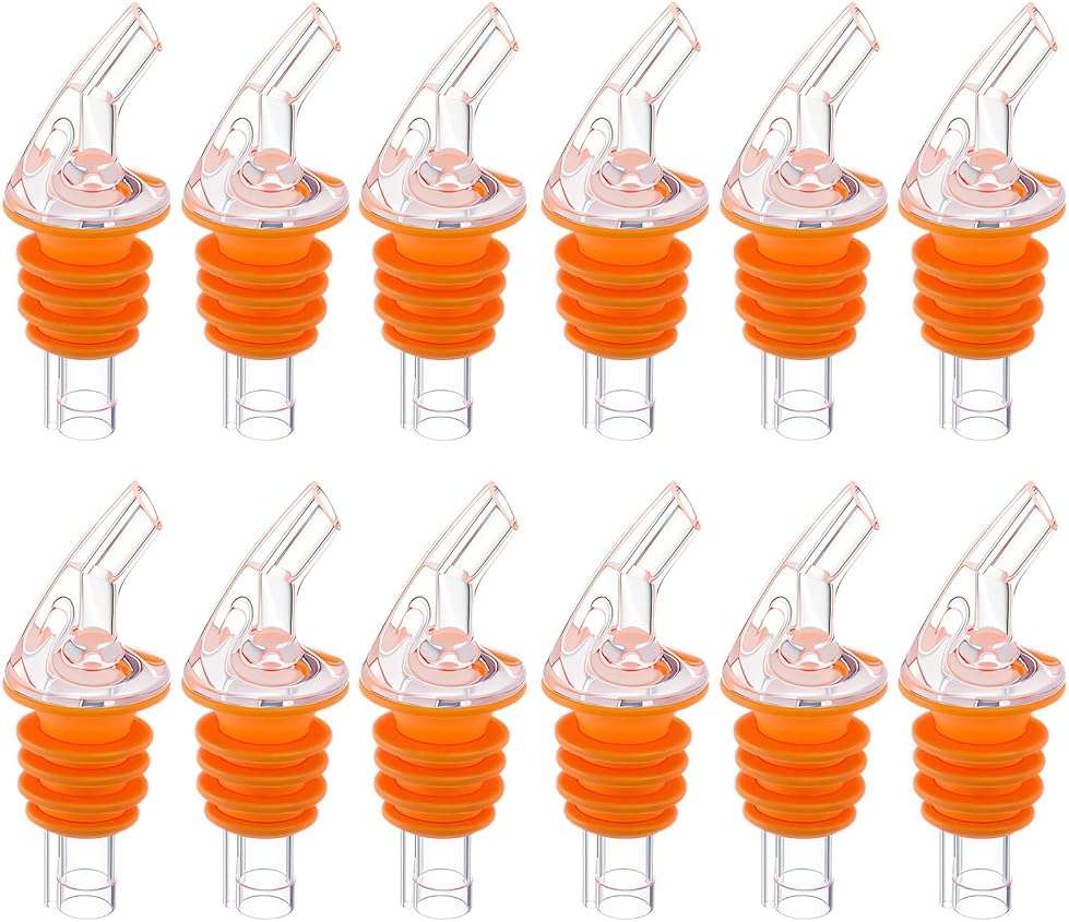 Quzzil 1 Dozen Pour Spout Large Amber Cork Pour Spout Bottle Speed Pourers Fits 750ml, 1l, 1.75l Bottles, for Liquors, Bartending Tool(Orange) - Image 1