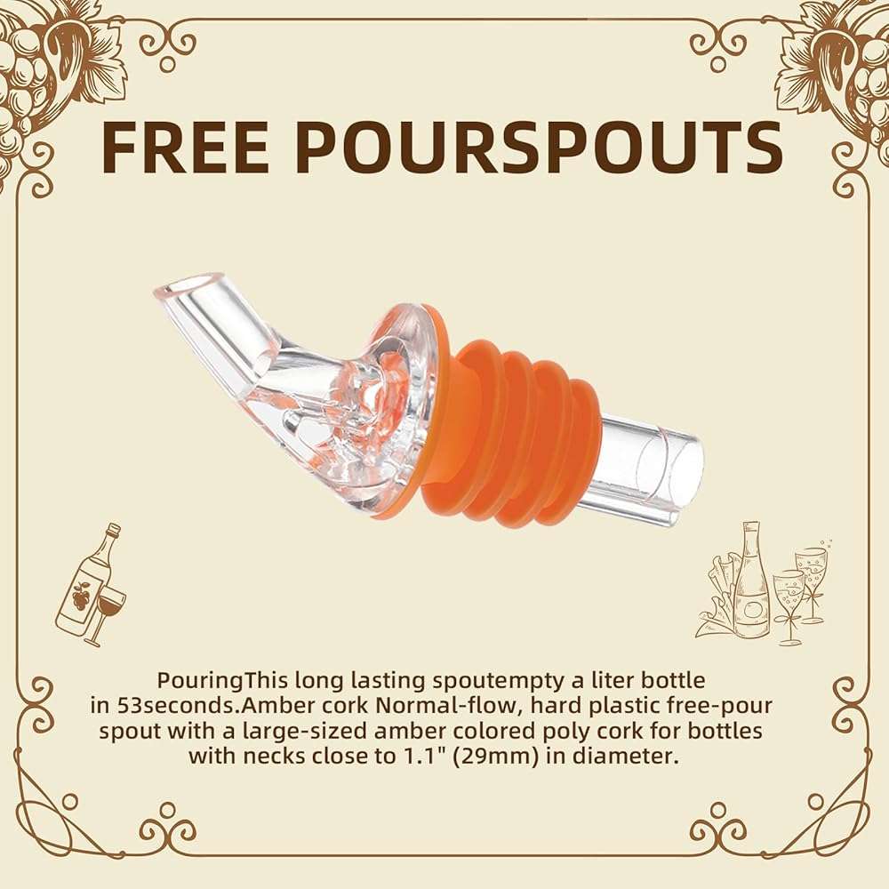 Quzzil 1 Dozen Pour Spout Large Amber Cork Pour Spout Bottle Speed Pourers Fits 750ml, 1l, 1.75l Bottles, for Liquors, Bartending Tool(Orange) - Image 3