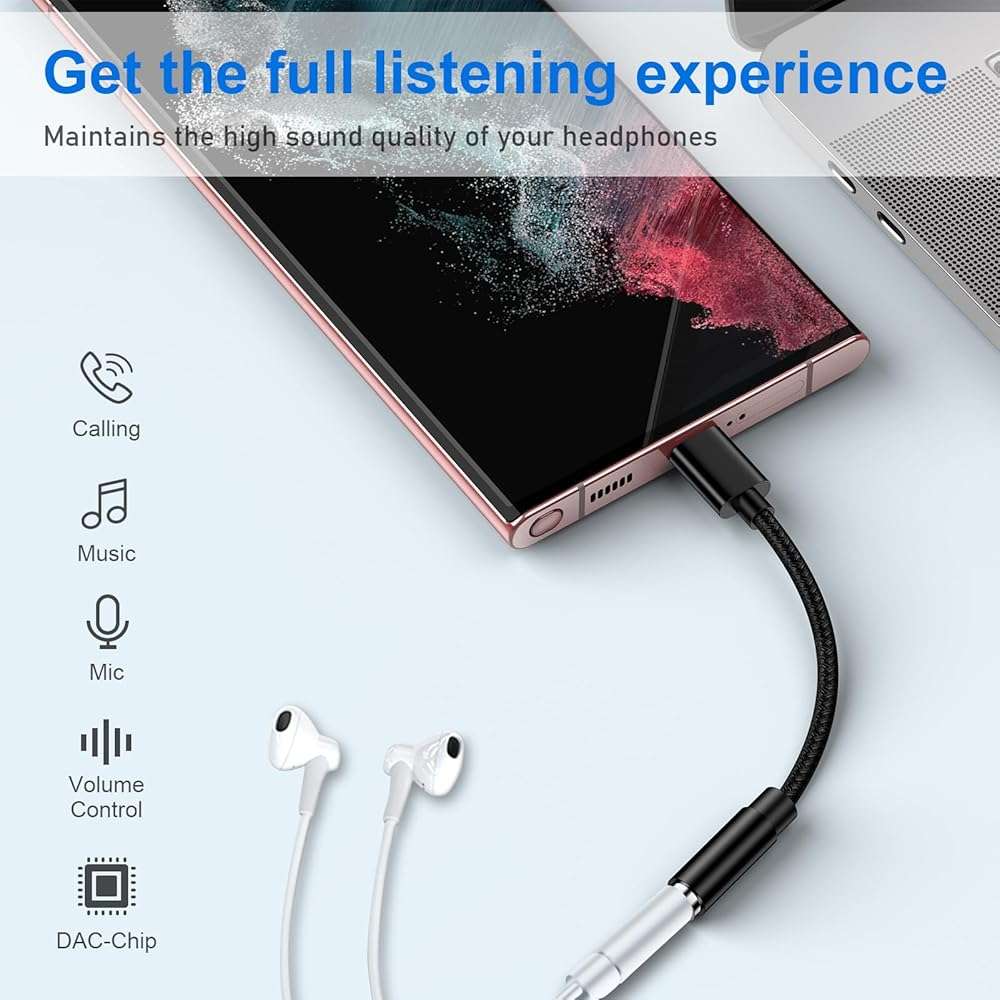 USB C to 3.5mm Audio Headphone Jack Adapter for Samsung Galaxy A17 A16 A56 S25 Ultra/Edge S24 A36 A54 S23,Type C to Aux Audio Dongle Cable Cord for iPhone 17 Pro Max Air 16 Plus 16e,Pixel 10 Pro XL 9a - Image 4