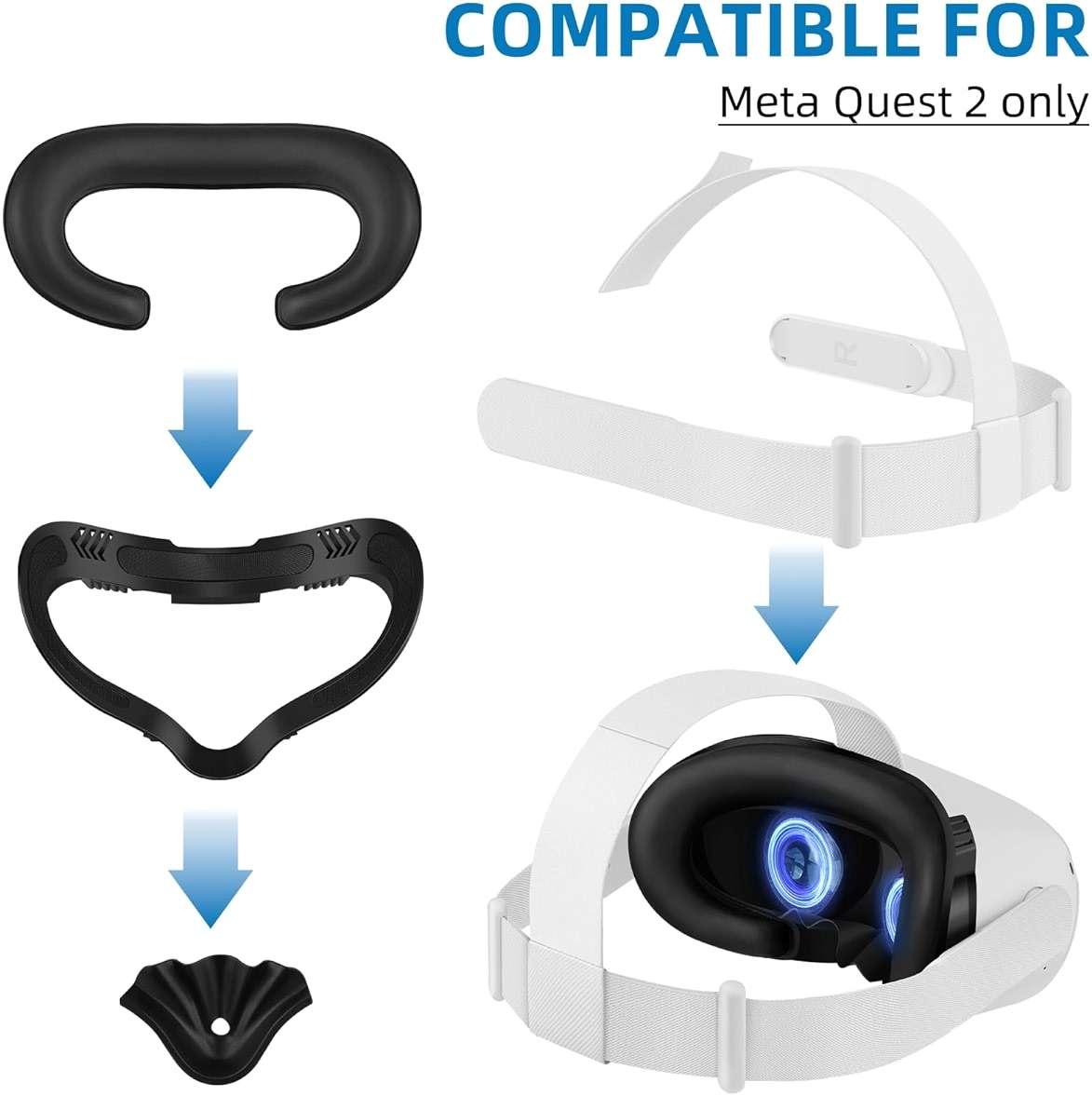 Head Strap and Face Cover Pad for Oculus Quest 2, Original Replacement Headstrap&Sweatproof PU Leather Face Cushion Pad - VR Accessories Kit Compatible with Meta Quest 2 Headset - Image 8