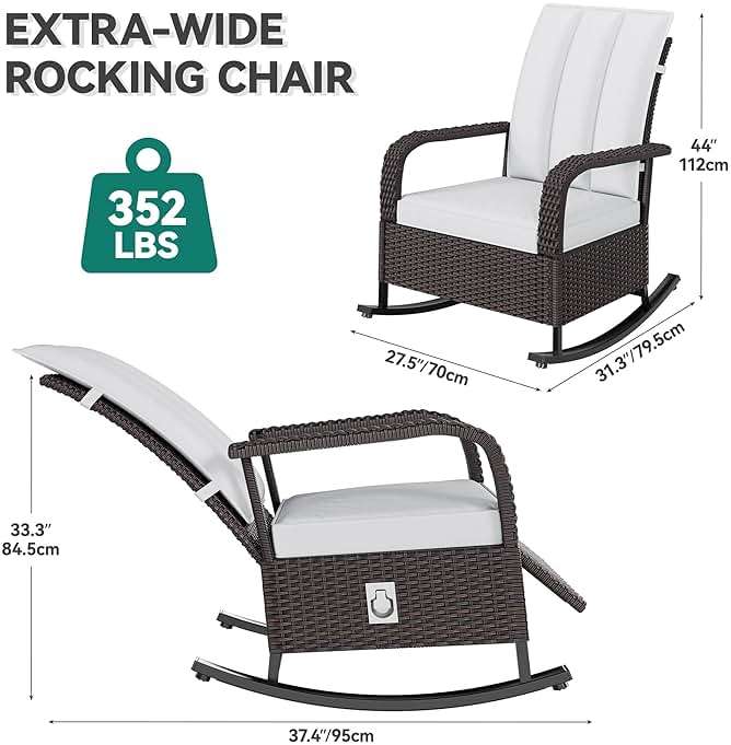 YITAHOME Outdoor Rocking Chair, Wicker Lounge Chair with Adjustment Backrest, PE Rattan Patio Recliner with Adjustable Footrest and Soft Cushions, Ideal for Garden Backyard Porch Patio - Image 2