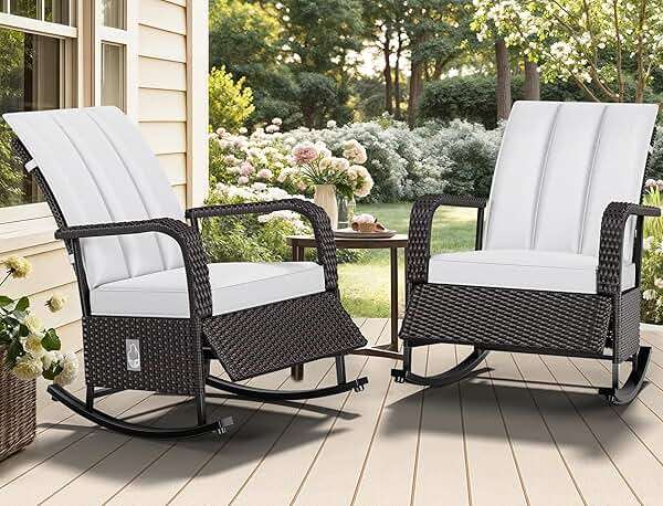 YITAHOME Outdoor Rocking Chair, Wicker Lounge Chair with Adjustment Backrest, PE Rattan Patio Recliner with Adjustable Footrest and Soft Cushions, Ideal for Garden Backyard Porch Patio - Image 3