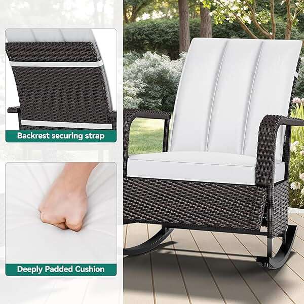 YITAHOME Outdoor Rocking Chair, Wicker Lounge Chair with Adjustment Backrest, PE Rattan Patio Recliner with Adjustable Footrest and Soft Cushions, Ideal for Garden Backyard Porch Patio - Image 5