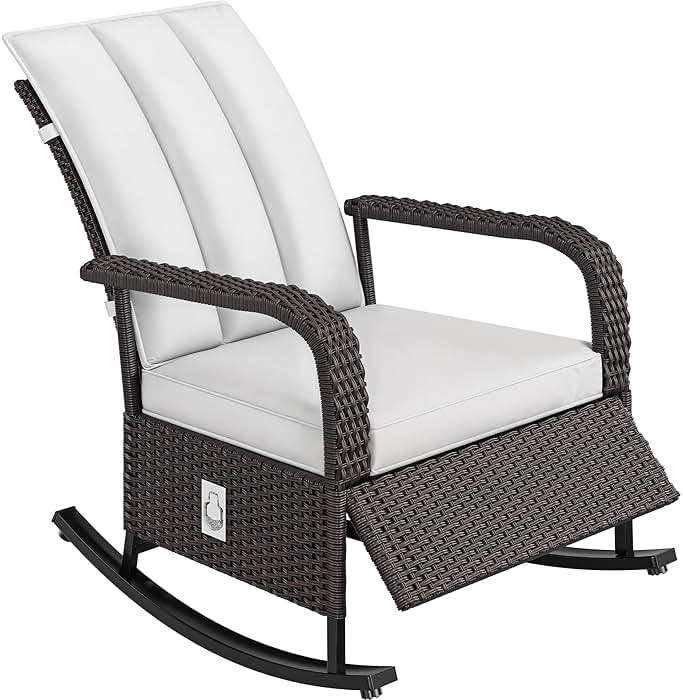 YITAHOME Outdoor Rocking Chair, Wicker Lounge Chair with Adjustment Backrest, PE Rattan Patio Recliner with Adjustable Footrest and Soft Cushions, Ideal for Garden Backyard Porch Patio - Image 9