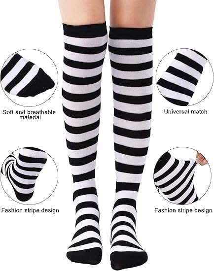 Zando Halloween Striped Womens Thigh High Socks Stay Up Thigh Highs Long Over the Knee Socks Leg Warmers Cosplay Casual - Image 3