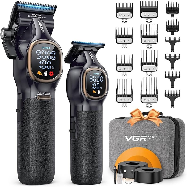 VGRPRO Professional Hair Clippers for Men, Professional Barber Clippers and Trimmer Set, Cordless Hair Clippers for Hair Cutting with Package Case, Powerful 9000 PRM Rechargable Electric Clippers - Product Image