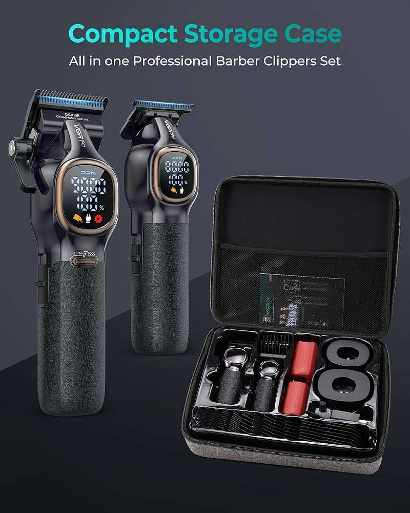 VGRPRO Professional Hair Clippers for Men, Professional Barber Clippers and Trimmer Set, Cordless Hair Clippers for Hair Cutting with Package Case, Powerful 9000 PRM Rechargable Electric Clippers - Image 4