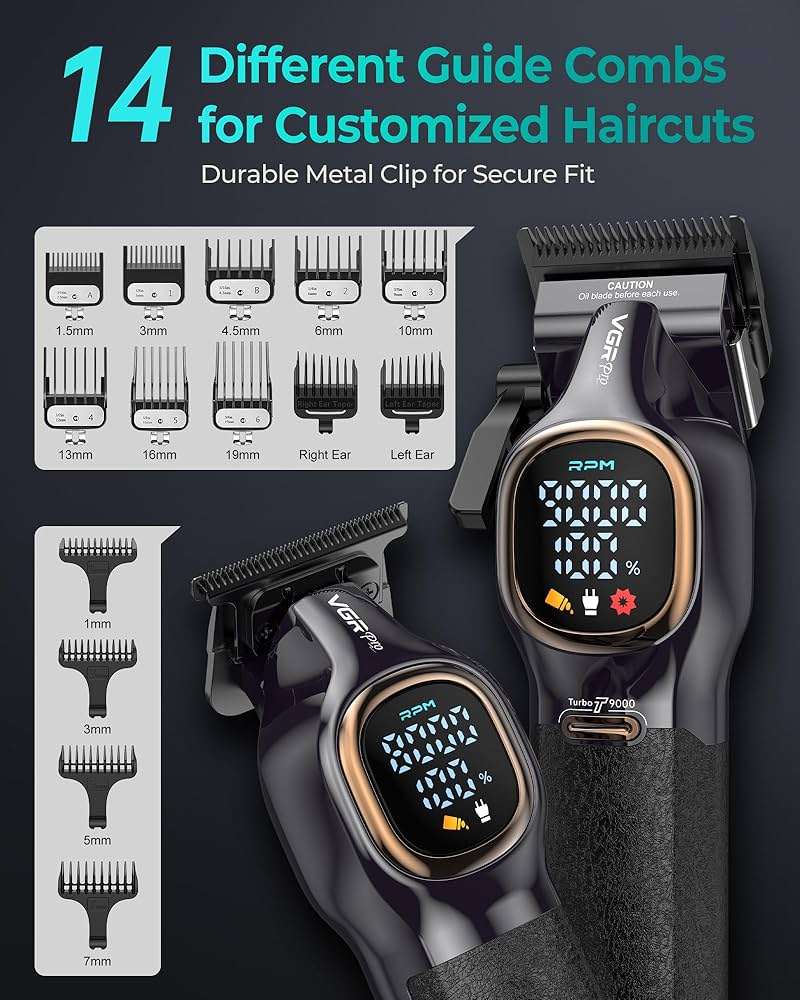 VGRPRO Professional Hair Clippers for Men, Professional Barber Clippers and Trimmer Set, Cordless Hair Clippers for Hair Cutting with Package Case, Powerful 9000 PRM Rechargable Electric Clippers - Image 6