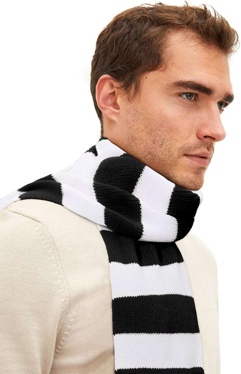Zando Scarf for Men Fall Winter Scarf Soft Striped Scarf Men's Scarves Costume Accessory for Cosplay - Image 1