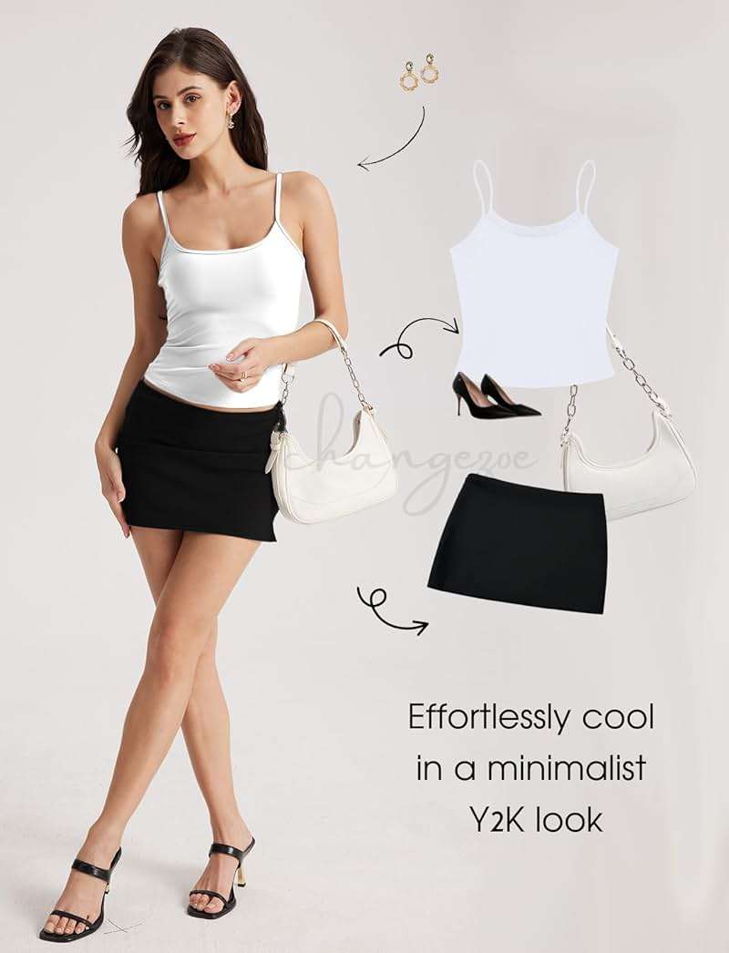 CHANGEZOE Women's Braless Tank Top Fitted Spaghetti Strap Cami for Going Out Workouts Y2K Cute Basic Top - Image 6