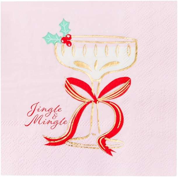 Bonjour Fete Christmas Spirits Paper Party Cocktail Napkins | 3-Ply Fancy Napkins | Festive Holiday Supplies for Christmas, Holiday Parties, and Seasonal Celebrations | Pack of 20, 5" Folded - Image 1