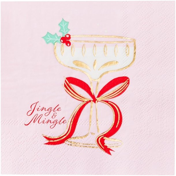 Bonjour Fete Christmas Spirits Paper Party Cocktail Napkins | 3-Ply Fancy Napkins | Festive Holiday Supplies for Christmas, Holiday Parties, and Seasonal Celebrations | Pack of 20, 5" Folded - Product Image