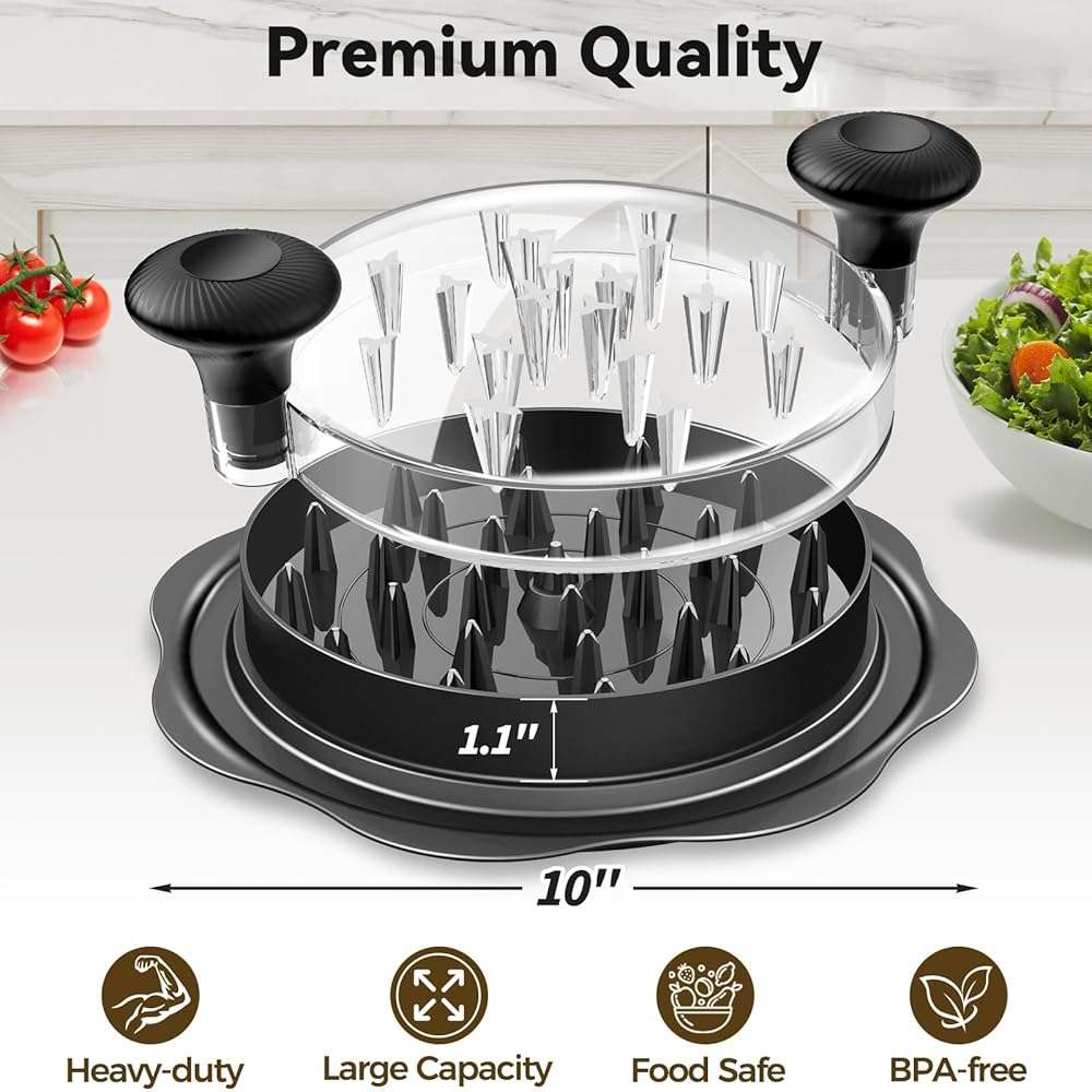 Ukeetap 10" Pro Chicken Shredder Tool Twist Large for Kitchen, BPA-Free Food-Safe Meat Grinder, Visible Chicken Breast Meat Shredder with Strong Anti-Slip Bottom & Ergonomic Handle, Black - Image 2