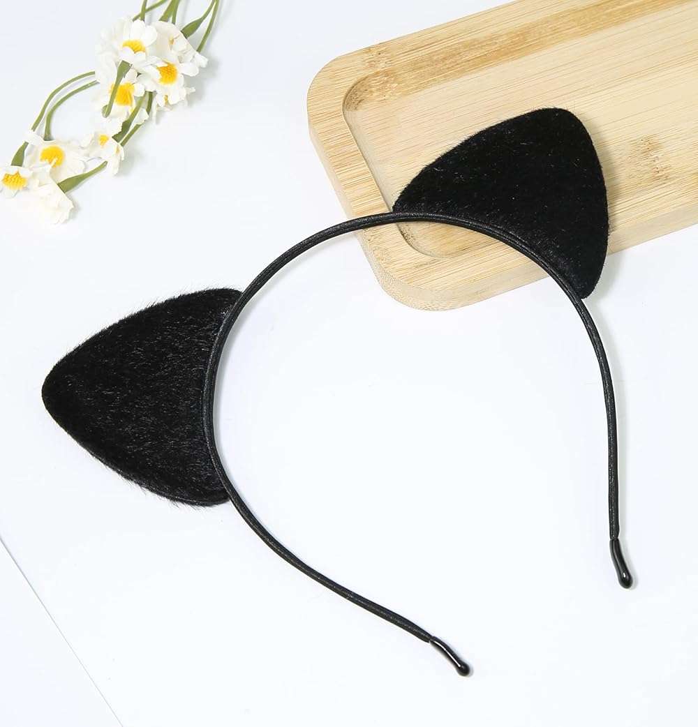 Wgyanjie 2 Pack Furry Cat Ears - Black Cat Ears Headband Cat Woman Costume Accessories Kitty Ear for Halloween - Image 4