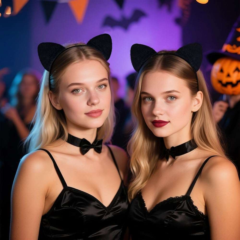 Wgyanjie 2 Pack Furry Cat Ears - Black Cat Ears Headband Cat Woman Costume Accessories Kitty Ear for Halloween - Image 6