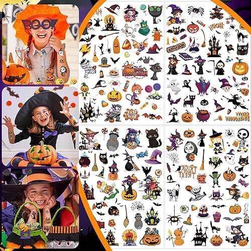 166Pcs Halloween Party Favors - Cute Halloween Tattoos Supplies Goodie Bag Stuffers for Halloween Decor Indoor, 4 Sheets Halloween Tattoos & Halloween Decorations Gifts for Party & Cosplay - Image 4