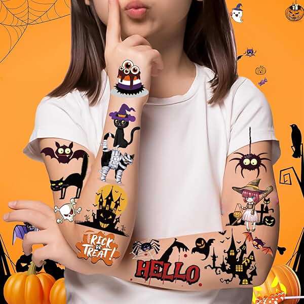 166Pcs Halloween Party Favors - Cute Halloween Tattoos Supplies Goodie Bag Stuffers for Halloween Decor Indoor, 4 Sheets Halloween Tattoos & Halloween Decorations Gifts for Party & Cosplay - Image 6