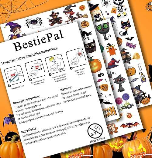 166Pcs Halloween Party Favors - Cute Halloween Tattoos Supplies Goodie Bag Stuffers for Halloween Decor Indoor, 4 Sheets Halloween Tattoos & Halloween Decorations Gifts for Party & Cosplay - Image 7