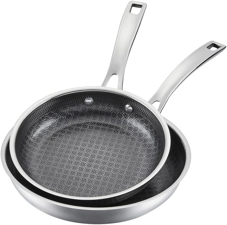 Cuisinart FusionPlus Hybrid Stainless Steel 2-Pc Skillet Cooking Set, 8 Inch and 10 Inch Open Skillets, PURELYSEAR Hybrid Searing Surface, Oven Safe, Cool Grip, Induction Compatible - Product Image