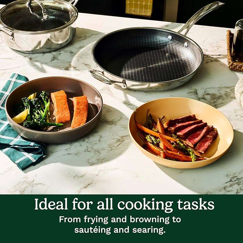 Cuisinart FusionPlus Hybrid Stainless Steel 2-Pc Skillet Cooking Set, 8 Inch and 10 Inch Open Skillets, PURELYSEAR Hybrid Searing Surface, Oven Safe, Cool Grip, Induction Compatible - Image 5