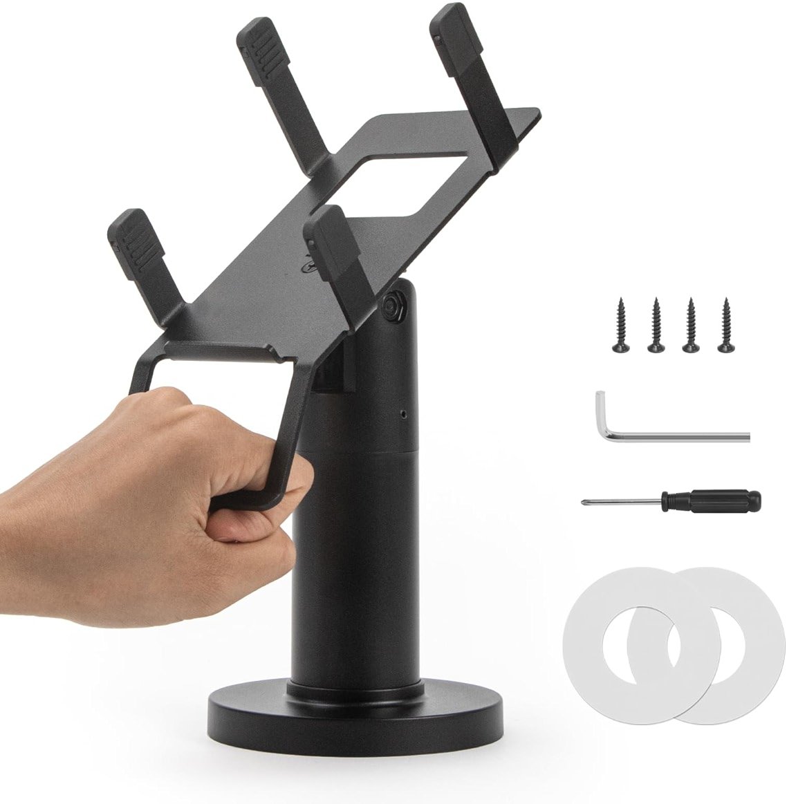 CRIZISTON Square Terminal Stand for Pax A80 – 7" Tall Swivel & Tilt POS Terminal Holder with Screw-in/Adhesive Install(Complete Kits), Credit Card Reader POS Machine Stand Compatible with Pax A80 - Product Image