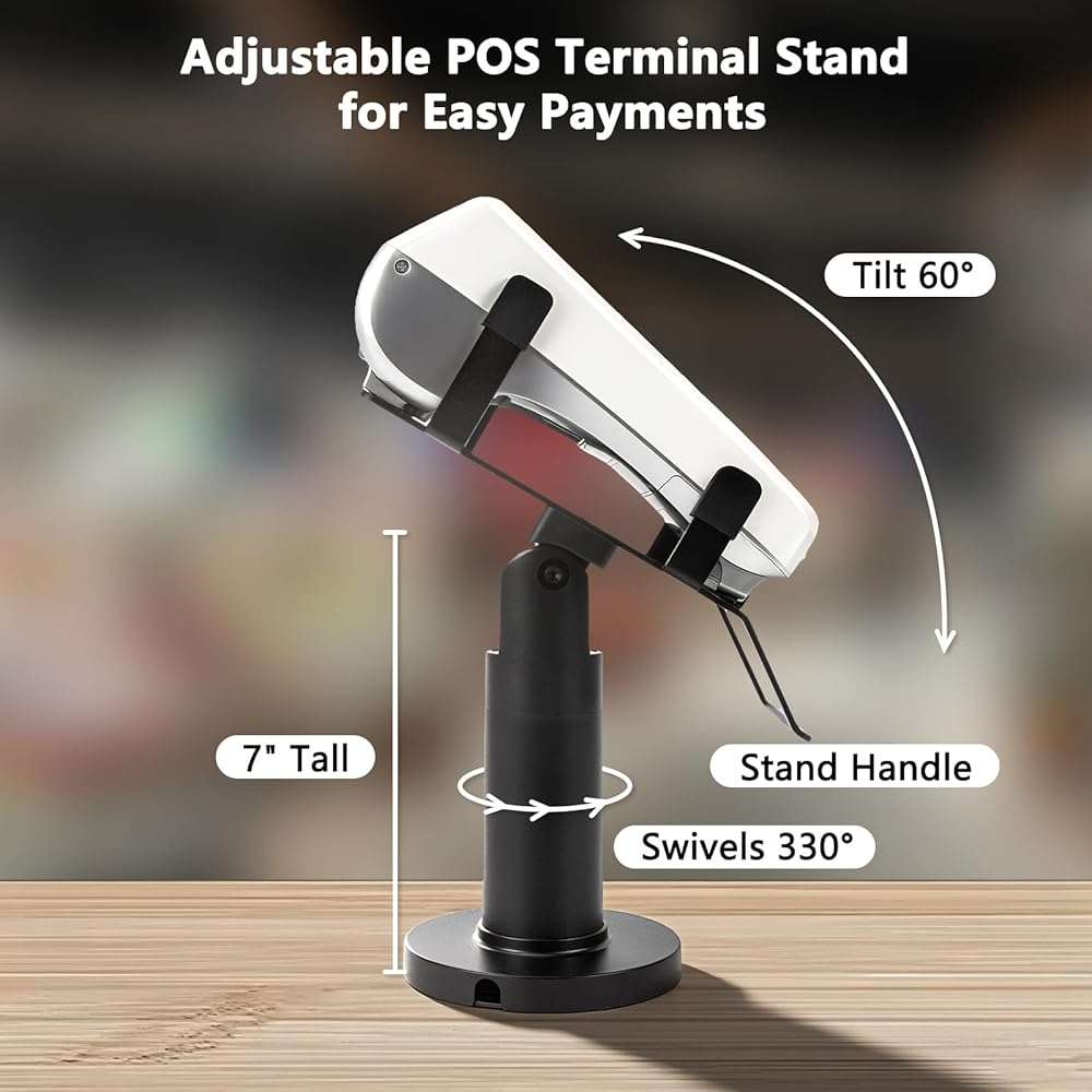 CRIZISTON Square Terminal Stand for Pax A80 – 7" Tall Swivel & Tilt POS Terminal Holder with Screw-in/Adhesive Install(Complete Kits), Credit Card Reader POS Machine Stand Compatible with Pax A80 - Image 3
