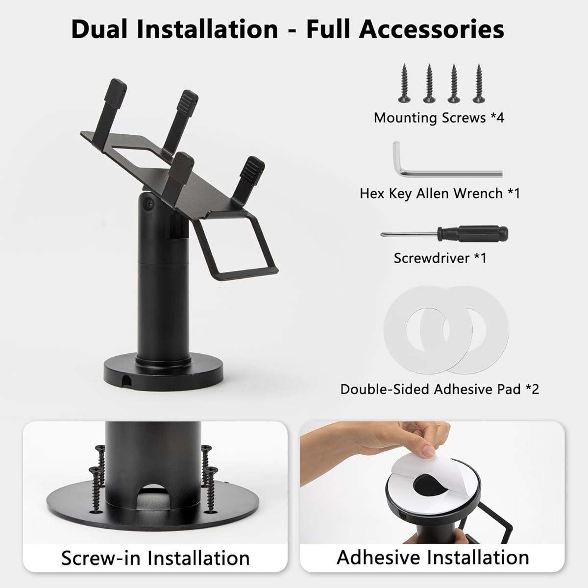 CRIZISTON Square Terminal Stand for Pax A80 – 7" Tall Swivel & Tilt POS Terminal Holder with Screw-in/Adhesive Install(Complete Kits), Credit Card Reader POS Machine Stand Compatible with Pax A80 - Image 7