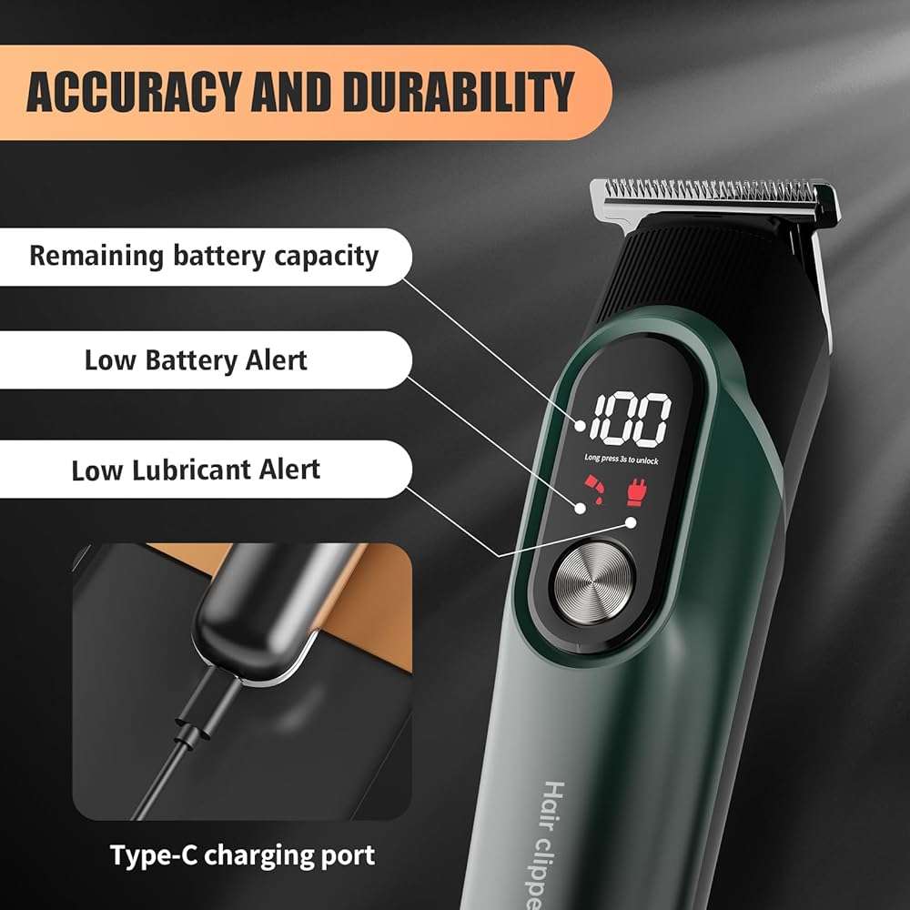 RUIBO Beard Trimmer for Men, 5-in-1 Cordless Hair Clipper Kit with Foil Razor, Waterproof Body, Nose & Ear Groomer, Precision Trimming for Beard, Hair & Body Care (Green) - Image 4