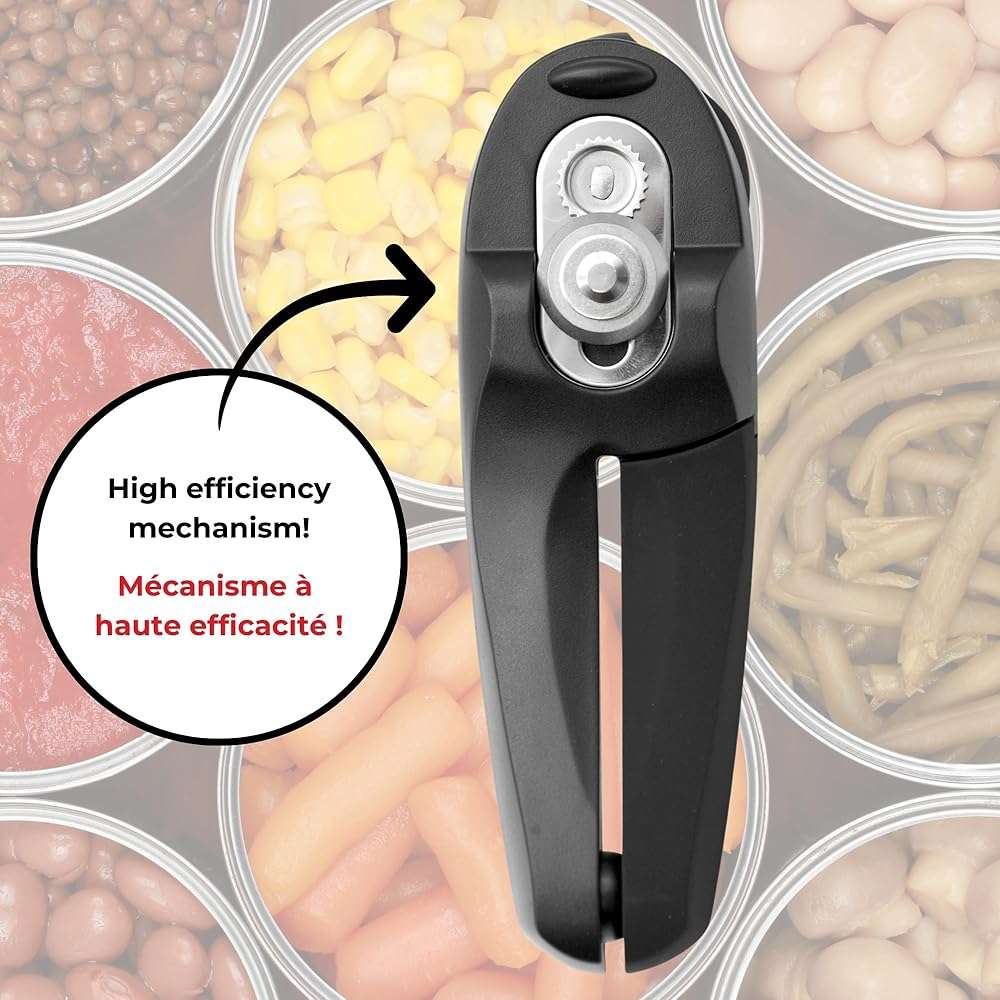 Starfrit MightiCan Can Opener, Safe Smooth-Cut Design, Holds Lid and Leaves No Sharp Edges, Comfort Grip Handle, Heavy-Duty Non-Slip Knob, 3-Year Warranty, Black - Image 3