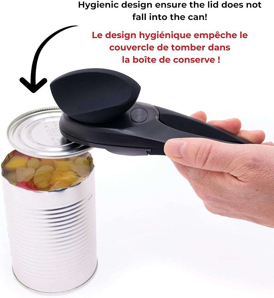 Starfrit MightiCan Can Opener, Safe Smooth-Cut Design, Holds Lid and Leaves No Sharp Edges, Comfort Grip Handle, Heavy-Duty Non-Slip Knob, 3-Year Warranty, Black - Image 5