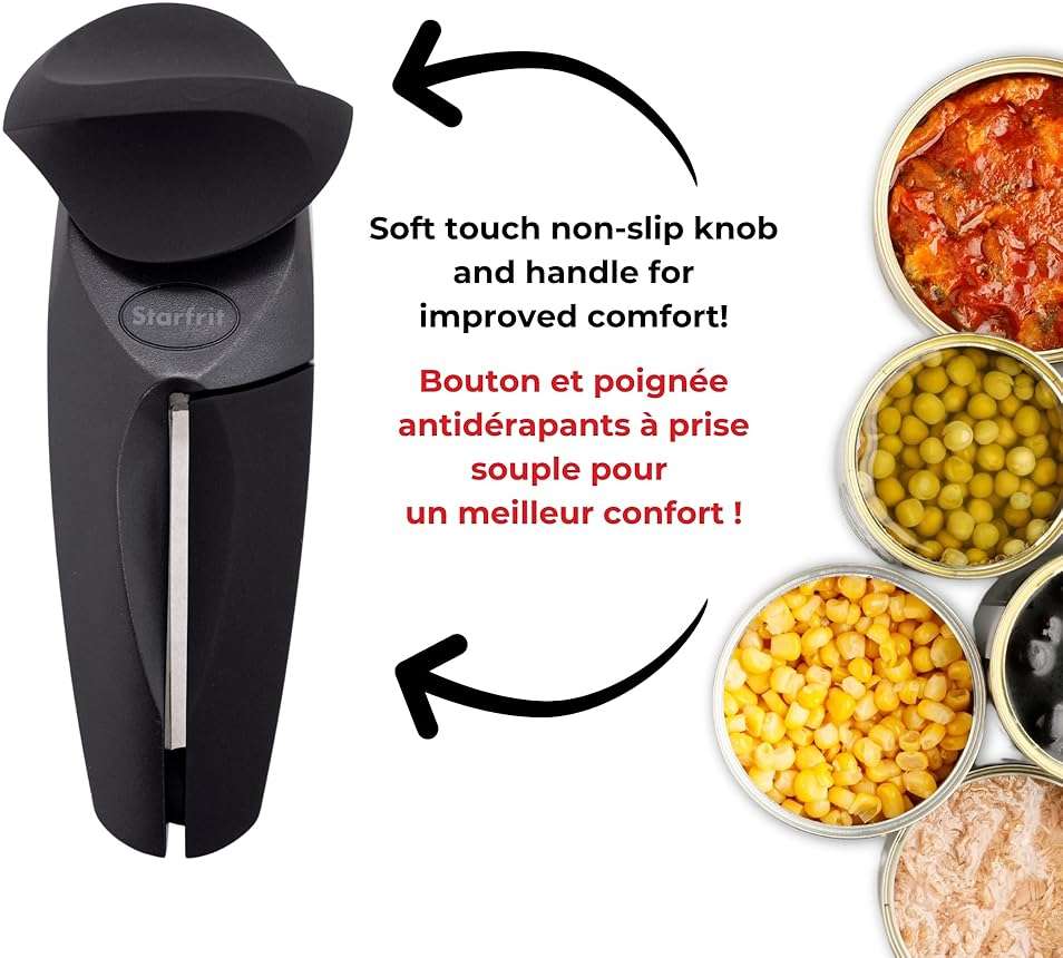 Starfrit MightiCan Can Opener, Safe Smooth-Cut Design, Holds Lid and Leaves No Sharp Edges, Comfort Grip Handle, Heavy-Duty Non-Slip Knob, 3-Year Warranty, Black - Image 7