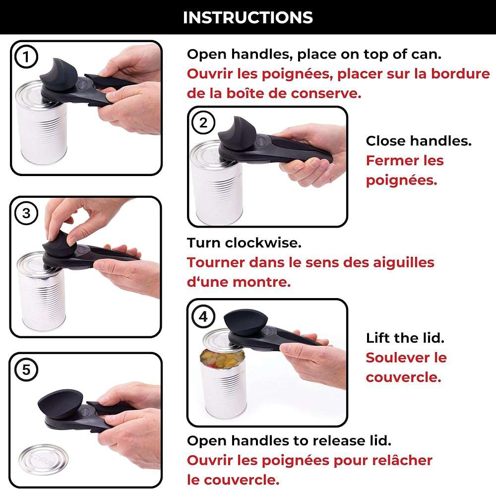 Starfrit MightiCan Can Opener, Safe Smooth-Cut Design, Holds Lid and Leaves No Sharp Edges, Comfort Grip Handle, Heavy-Duty Non-Slip Knob, 3-Year Warranty, Black - Image 8