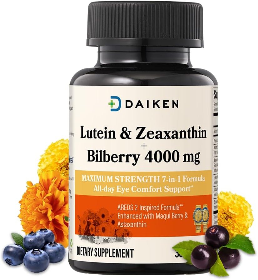DAIKEN Lutein and Zeaxanthin Supplements, AREDS 2 Inspired Formula with Astaxanthin, Maqui Berry, Bilberry, Flaxseed Oil & Vitamin E, 30 Softgels - Product Image