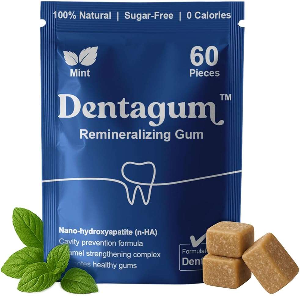 Dentagum Remineralizing Gum with Nano-Hydroxyapatite & Xylitol – SugarFree Chewing Gum for Enamel Repair, Cavity Protection & Receding Gums – 60 Pieces - Image 1