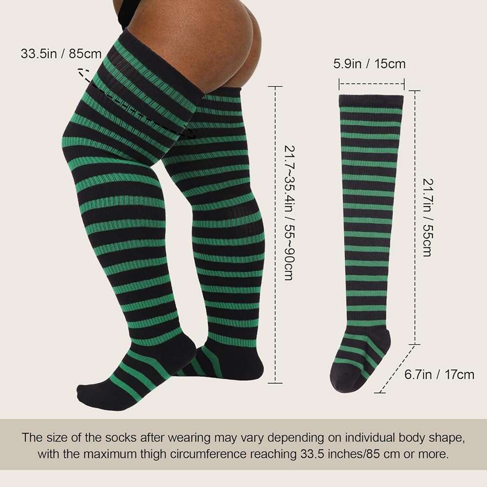 AQOKKA Plus Size Thigh High Socks for Women Cotton Boot Femboy Thigh High Stockings Striped Over Knee High Socks Leg Warmers - Image 2