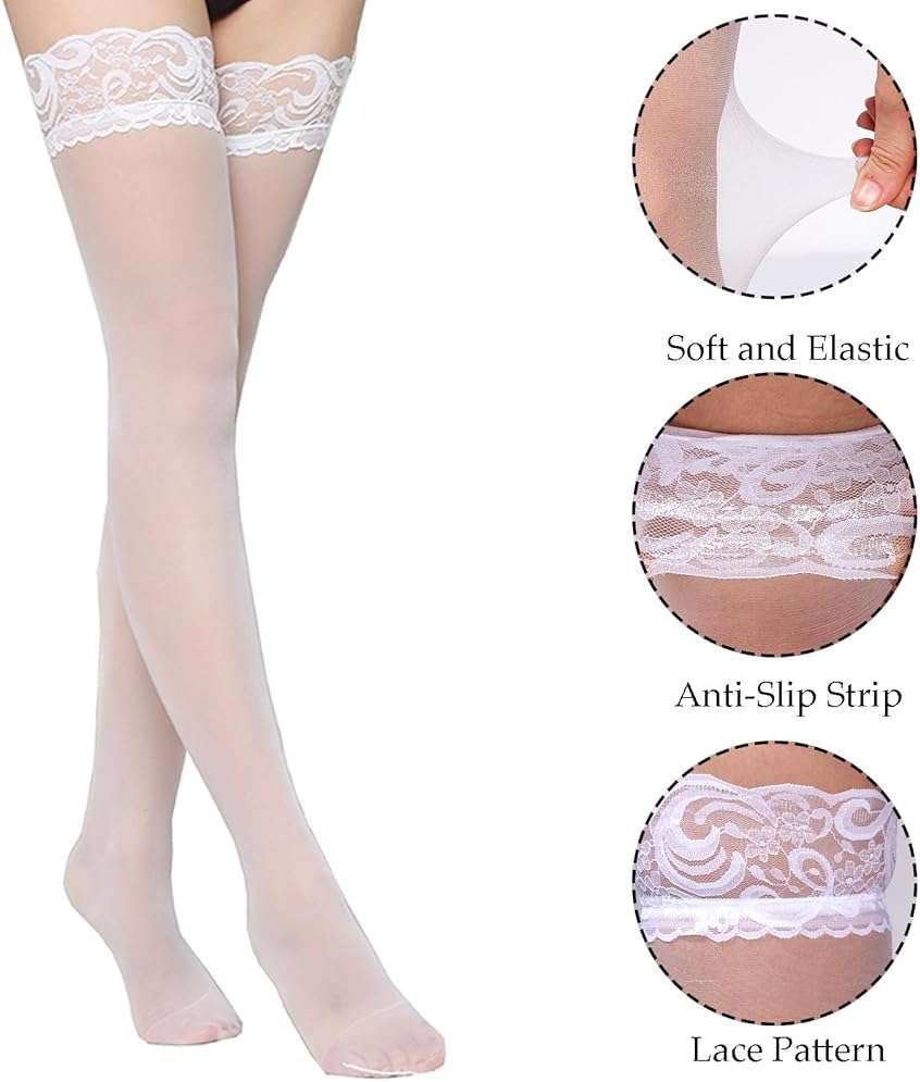 Nydotd Women's Thigh High Stockings Silicone Grip Lace Top Silky Sheer Pantyhose Anti-Slip Silicone Stocking for Women - Image 2