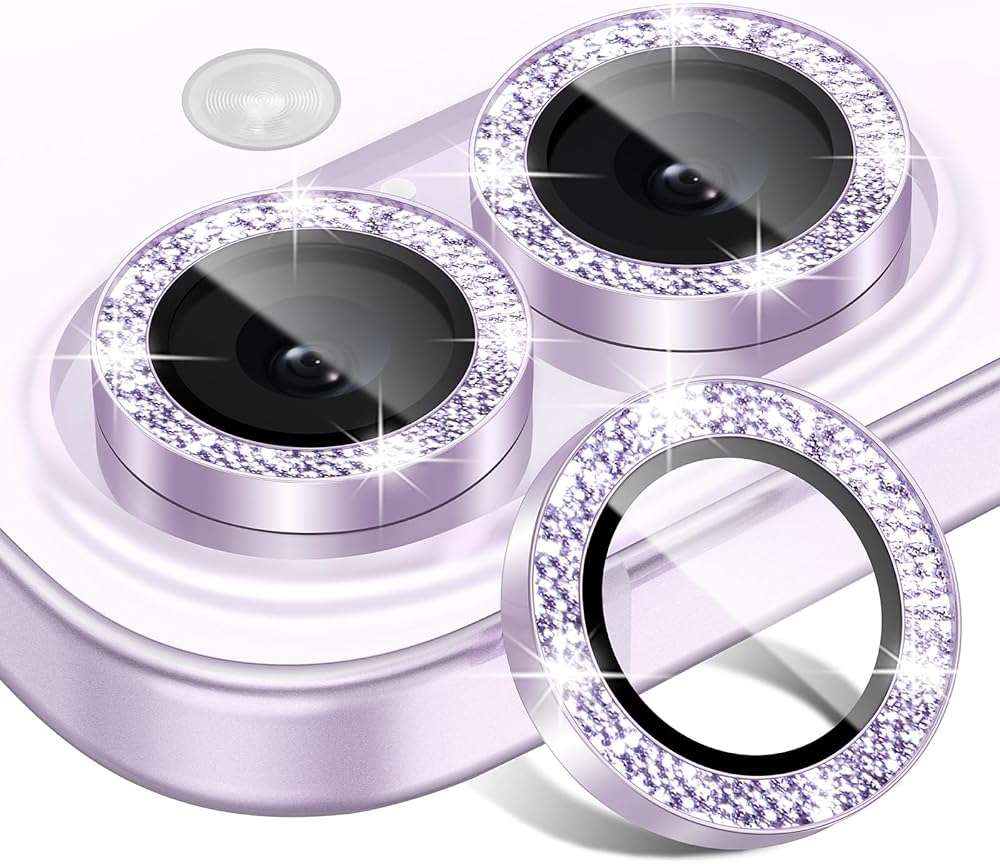 Matekxy for iPhone 17 Camera Lens Protector Glitter - Cute Girly Metal Individual Bling Ring Cover for Women, 9H Anti-Scratch Tempered Glass with Aluminum Edging, Lavender - Image 1